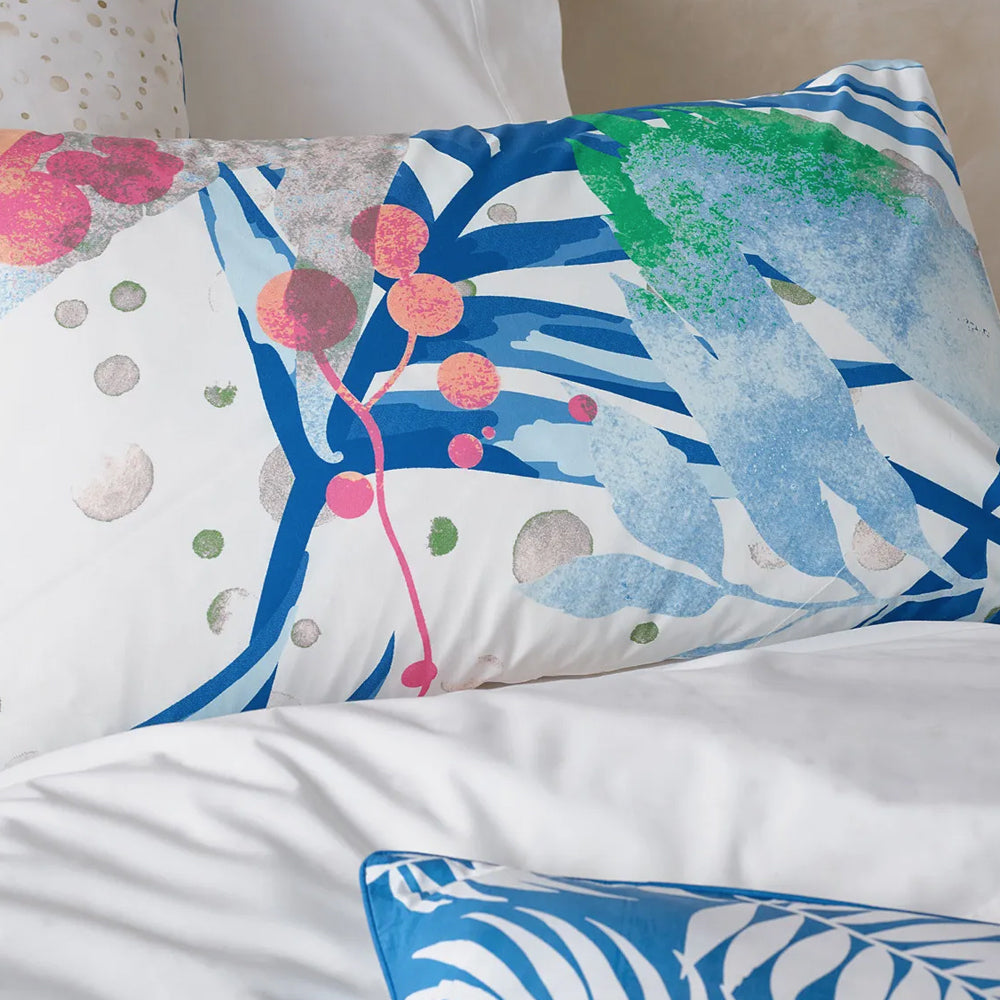 Lorraine Lea Cotton Sateen Avoca Quilt Cover Set Queen Bed White/Blue