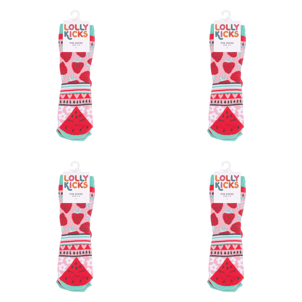 4PK Splosh Lolly Kicks Kids/Children Watermelon Socks Size Pink/Red