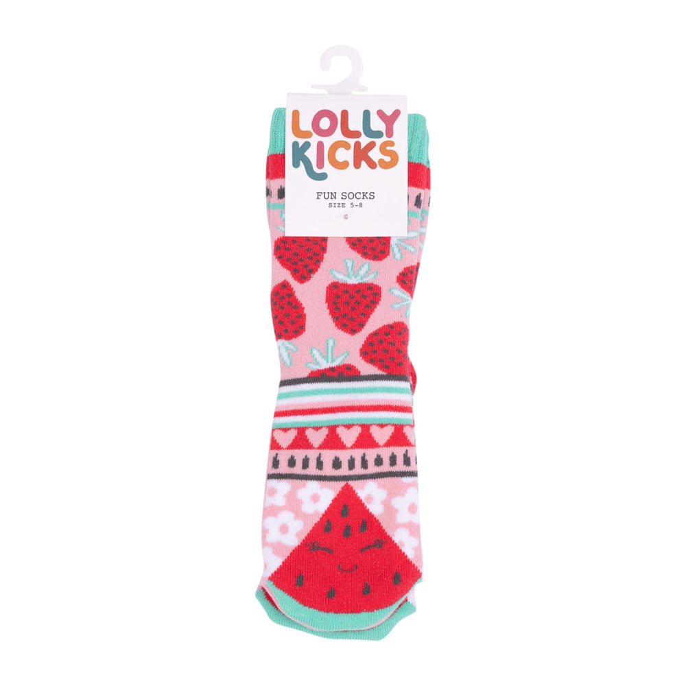 4PK Splosh Lolly Kicks Kids/Children Watermelon Socks Size Pink/Red