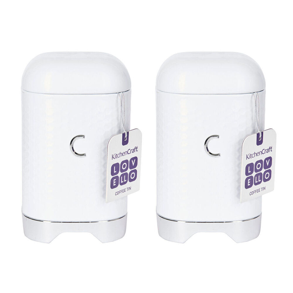 2PK Lovello Carbon Steel Retro Coffee Canister w/ Geometric Finish - Ice White