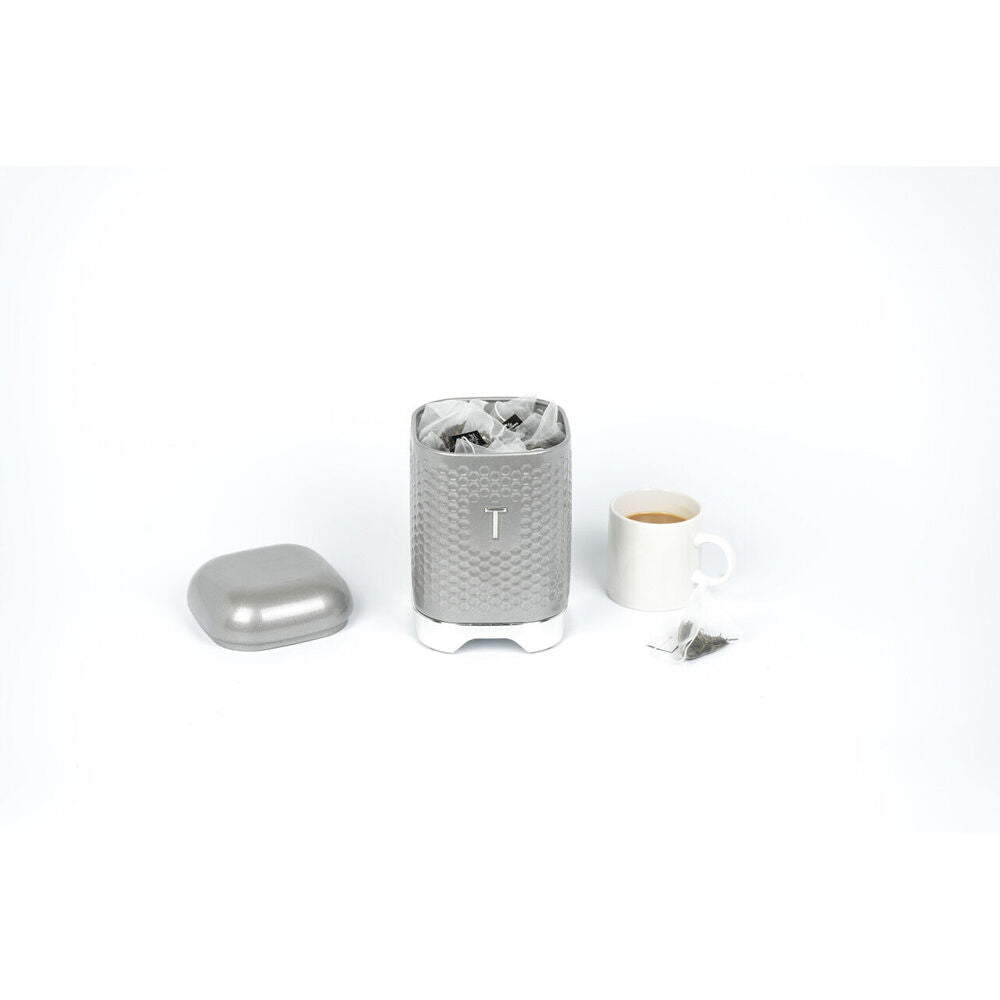 Kitchencraft Lovello Geometric Textured Retro Tea Canister 19cm Shadow Grey
