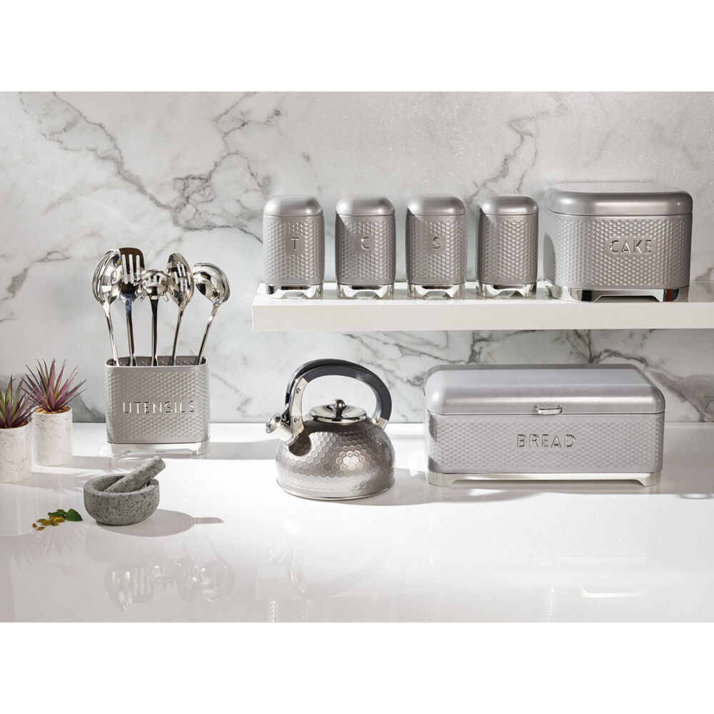 Kitchencraft Lovello Geometric Textured Retro Tea Canister 19cm Shadow Grey