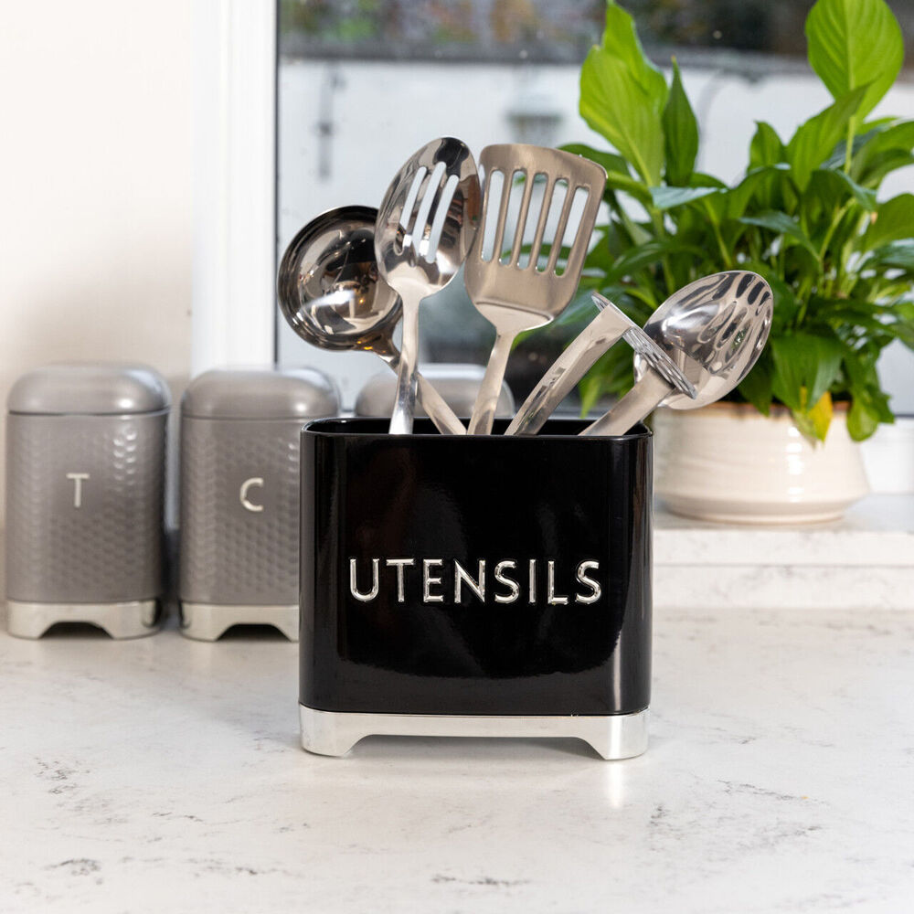 Kitchen Craft Lovello Carbon Steel Utensil Tin Holder - Black