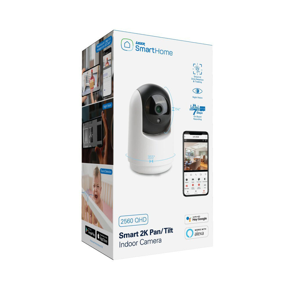 Laser Smarthome 2K Indoor Pan/Tilt Video Security Camera - White