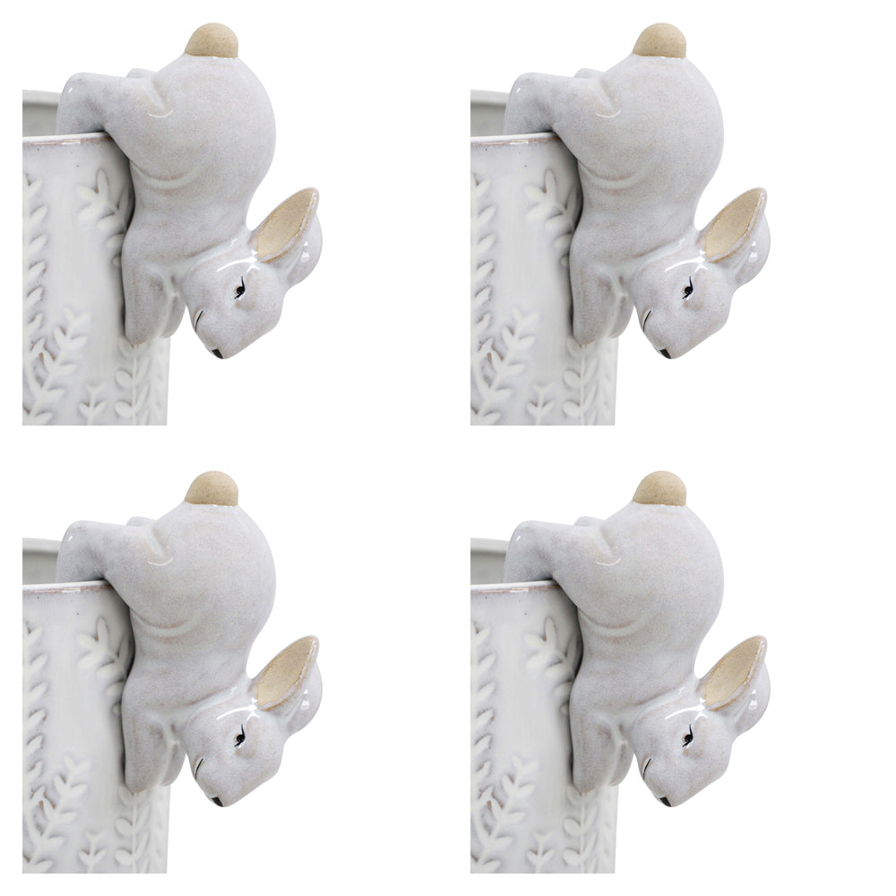 4PK LVD Ceramic Stoneware 9cm Pot Sitter Rabbit Ornament - White