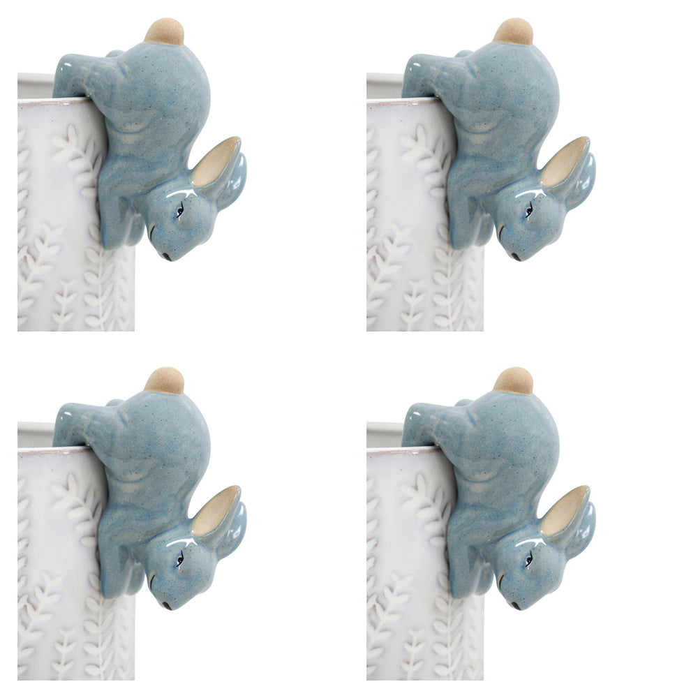 4PK LVD Ceramic Stoneware 9cm Pot Sitter Rabbit Ornament - Blue