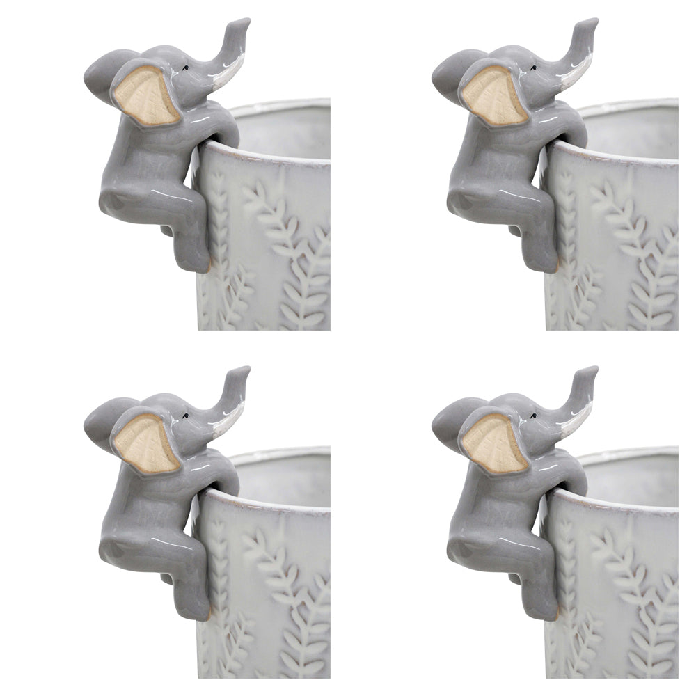 4PK LVD Ceramic Stoneware 12cm Pot Sitter Elephant Ornament - Grey