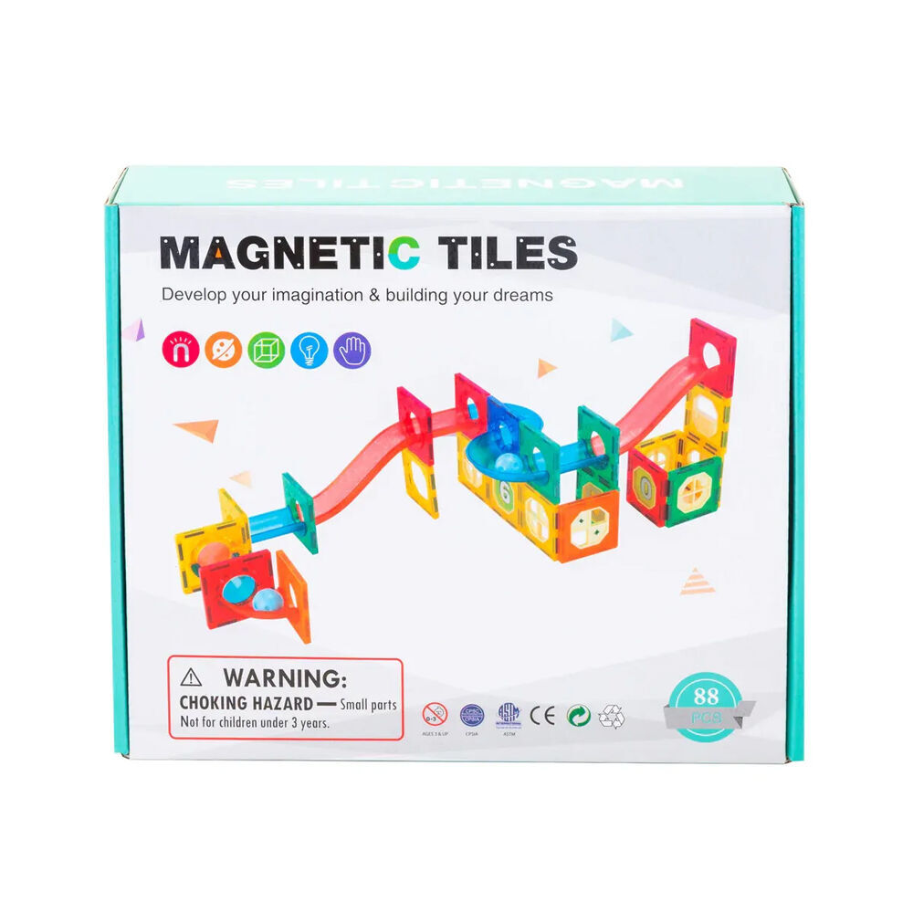 2PK Gem Toys 88 Pcs Magnetic Building Tiles w/Marble Run Pipes w/Storage Bag 3y+