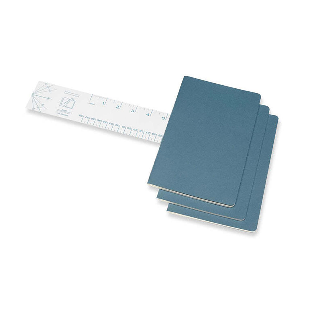 3pc Moleskine Cahier Soft Cover Notebook Plain Set Brisk Blue - Large
