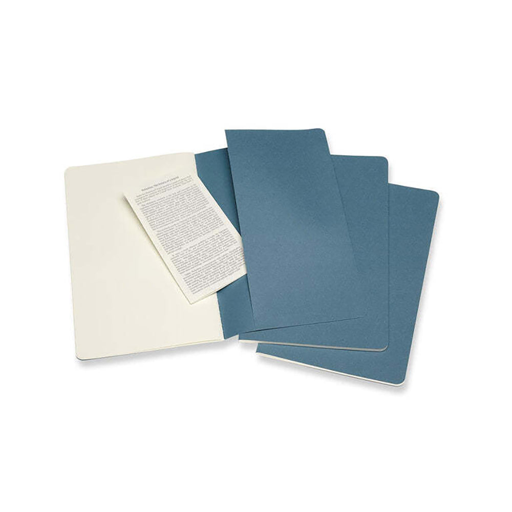 3pc Moleskine Cahier Soft Cover Notebook Plain Set Brisk Blue - Large