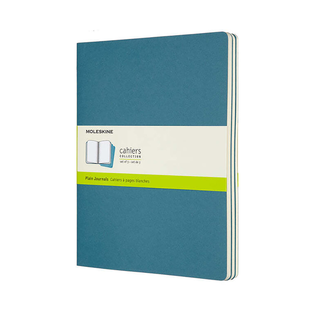 3pc Moleskine Cahier Soft Cover Notebook Plain Set Brisk Blue - XL