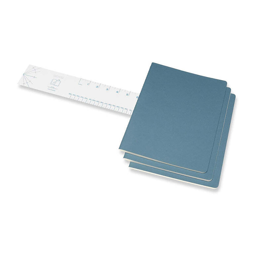 3pc Moleskine Cahier Soft Cover Notebook Plain Set Brisk Blue - XL