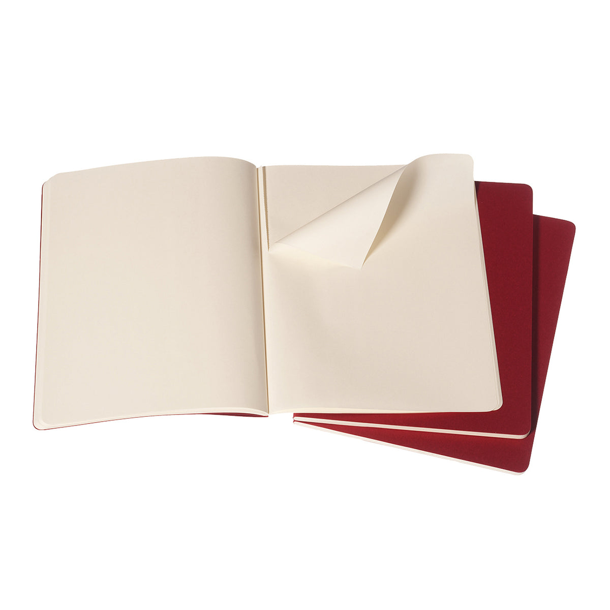 3pc Moleskine Plain Cahier Notebook XL - Cranberry Red