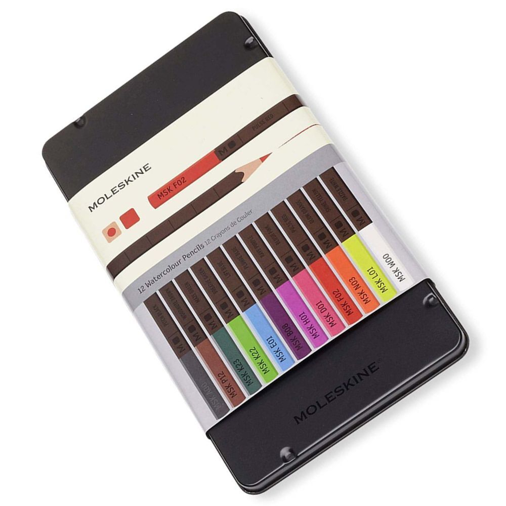 12pc Moleskine Watercolour Coloured Pencils w/ Metal Case Set