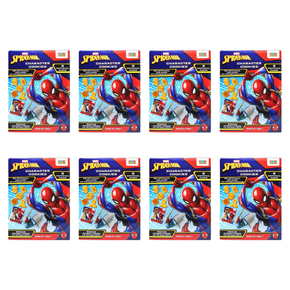 8PK 8x 25g Marvel Spiderman Character Cookies w/ Magnet to Collect Individual Pack