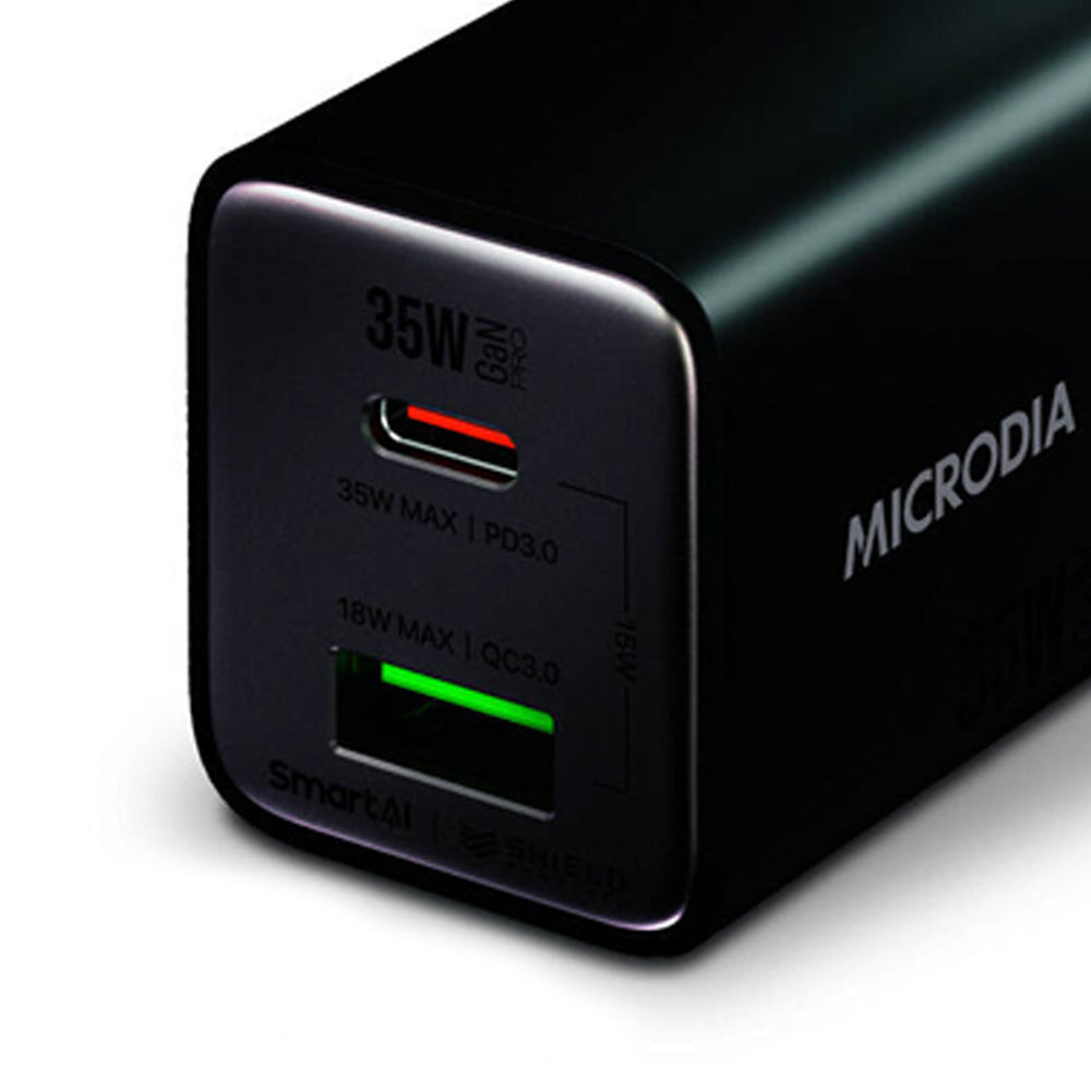 Microdia SmartCube Nano 35W Dual Port GaN Wall Charger - Black