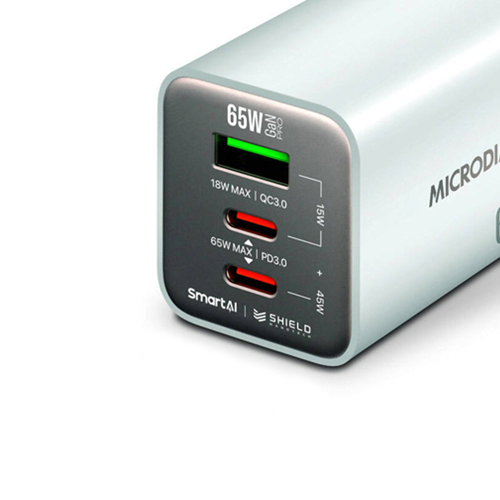 Microdia SmartCube Nano 65W Tri Port GaN Wall Charger - White
