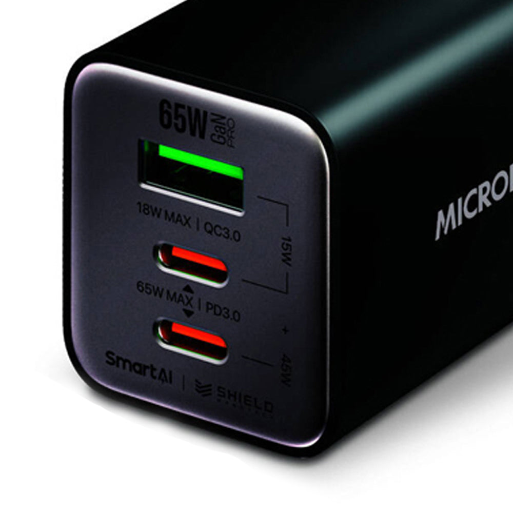 Microdia SmartCube Nano 65W Tri Port GaN Wall Charger - Black