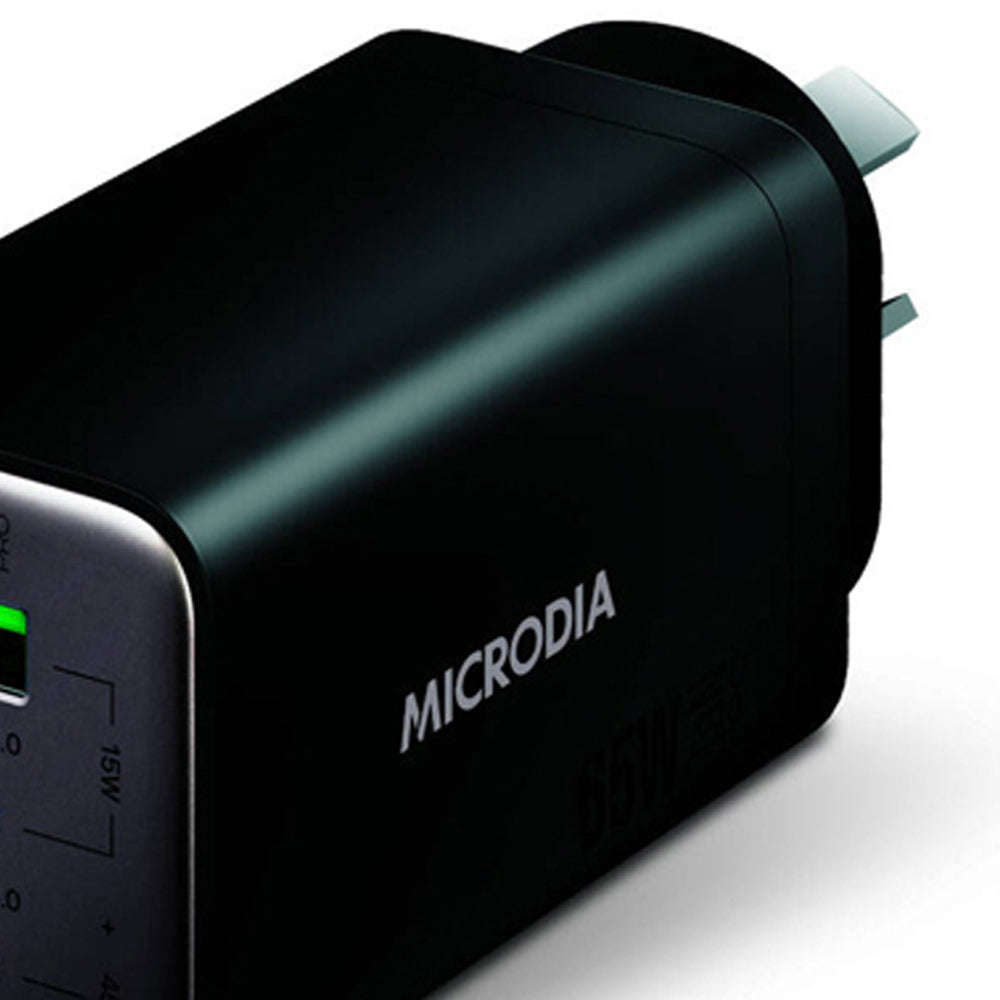 Microdia SmartCube Nano 65W Tri Port GaN Wall Charger - Black