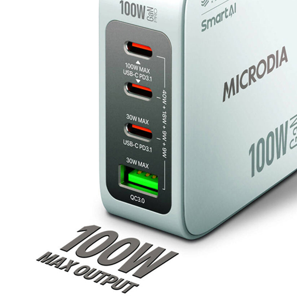 Microdia SmartCube Nano 100W 4 Port GaN Wall Charger - White
