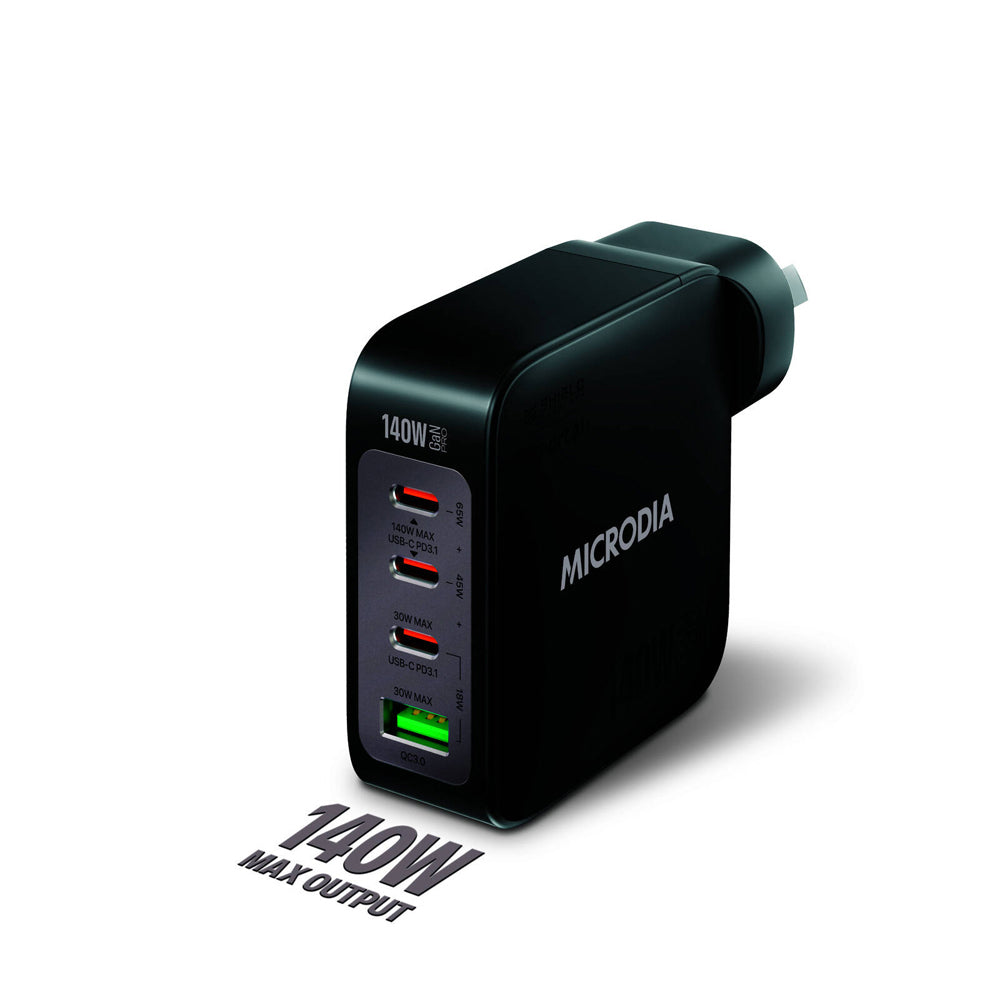 Microdia SmartCube Nano 140W 4 Port GaN Wall Charger - Black