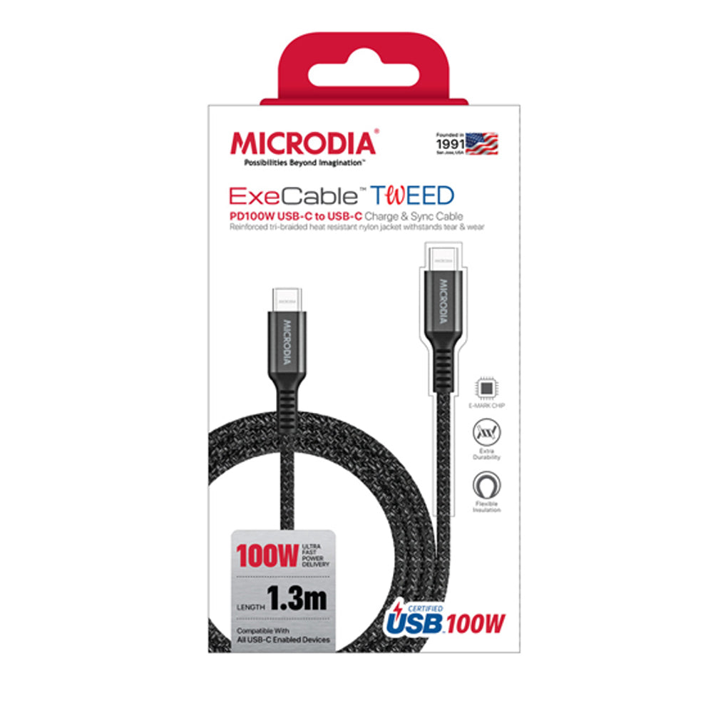 Microdia ExeCable Tweed PD100W USB-C Cable 1.3m Charcoal