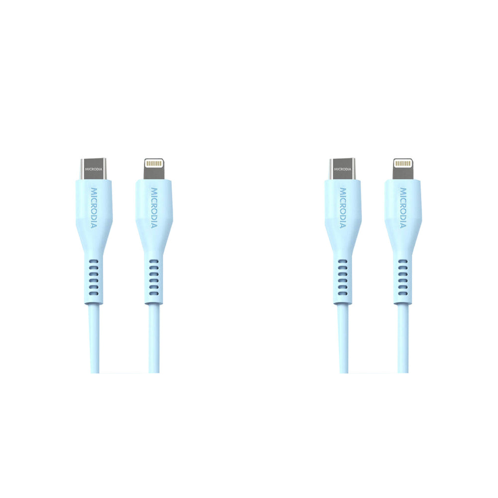 2PK Microdia Fruitywire Silicone PD60W USB-C to 8-Pin Cable 1.3m Baby Blue