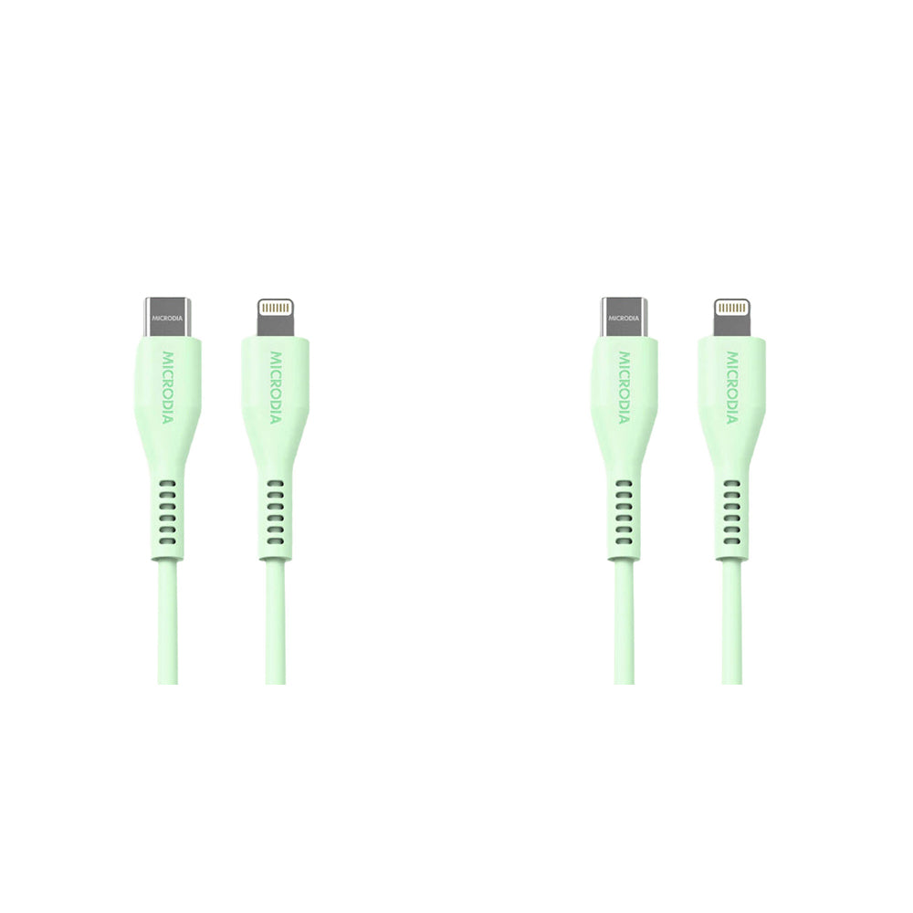 2PK Microdia Fruitywire Silicone PD60W USB-C to 8-Pin Cable 1.3m Mint