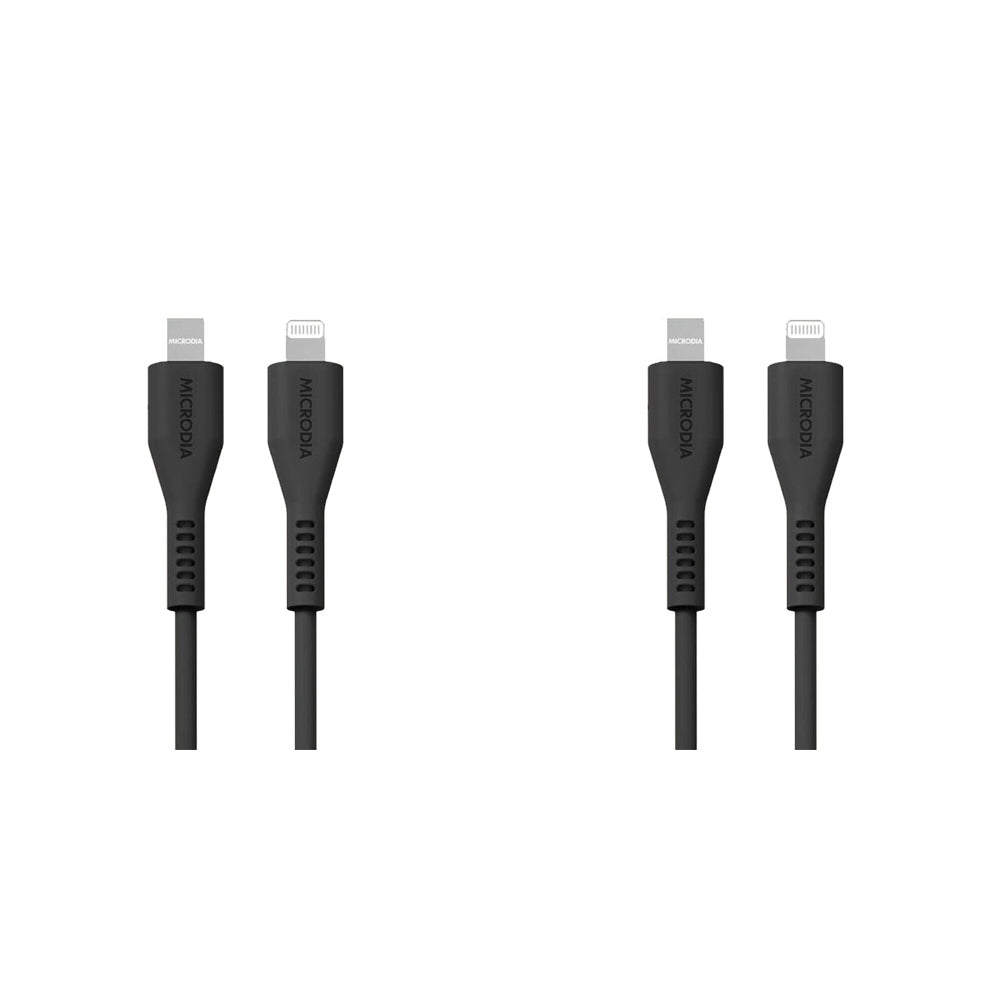 2PK Microdia Fruitywire Silicone PD60W USB-C to 8-Pin Cable 1.3m Charcoal