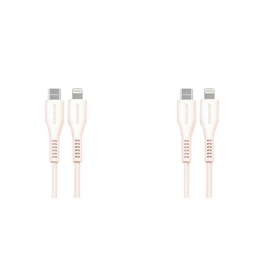 2PK Microdia Fruitywire Silicone PD60W USB-C to 8-Pin Cable 1.3m Pearl White