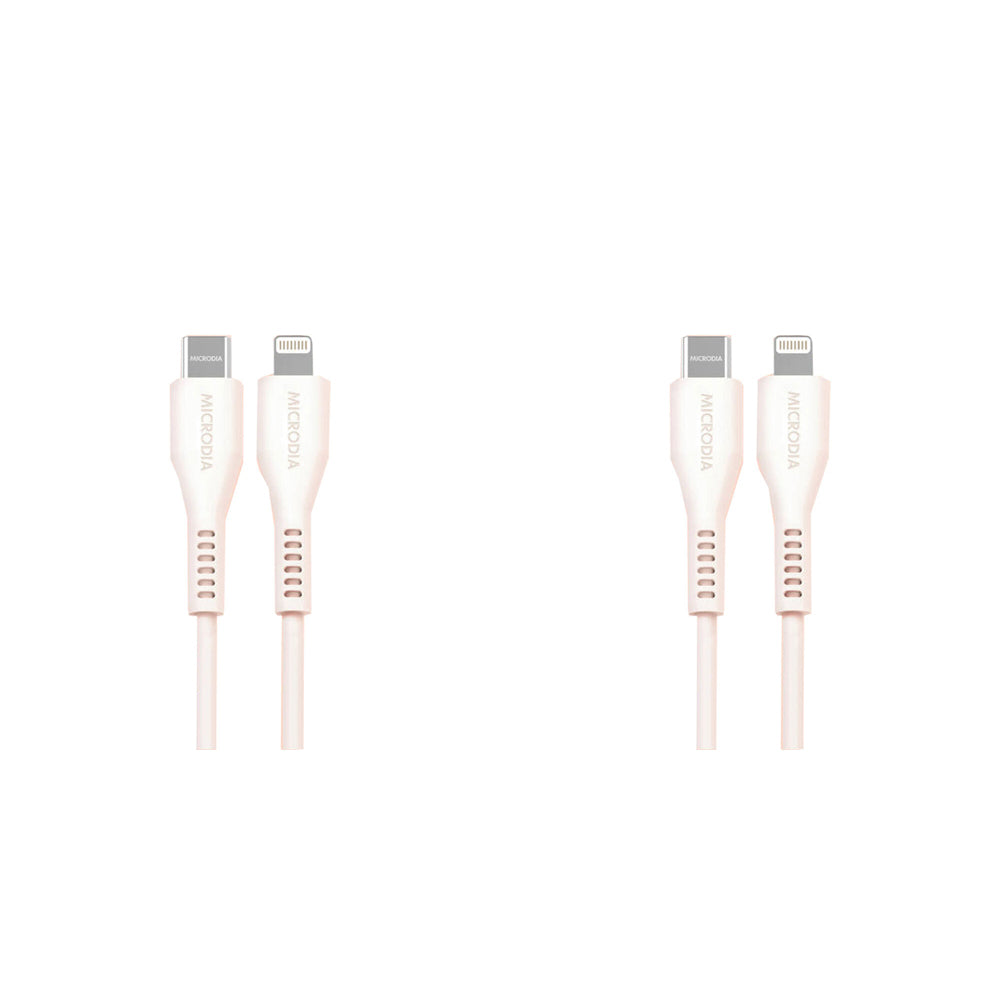 2PK Microdia Fruitywire Silicone PD60W USB-C to 8-Pin Cable 2.6m Pearl White