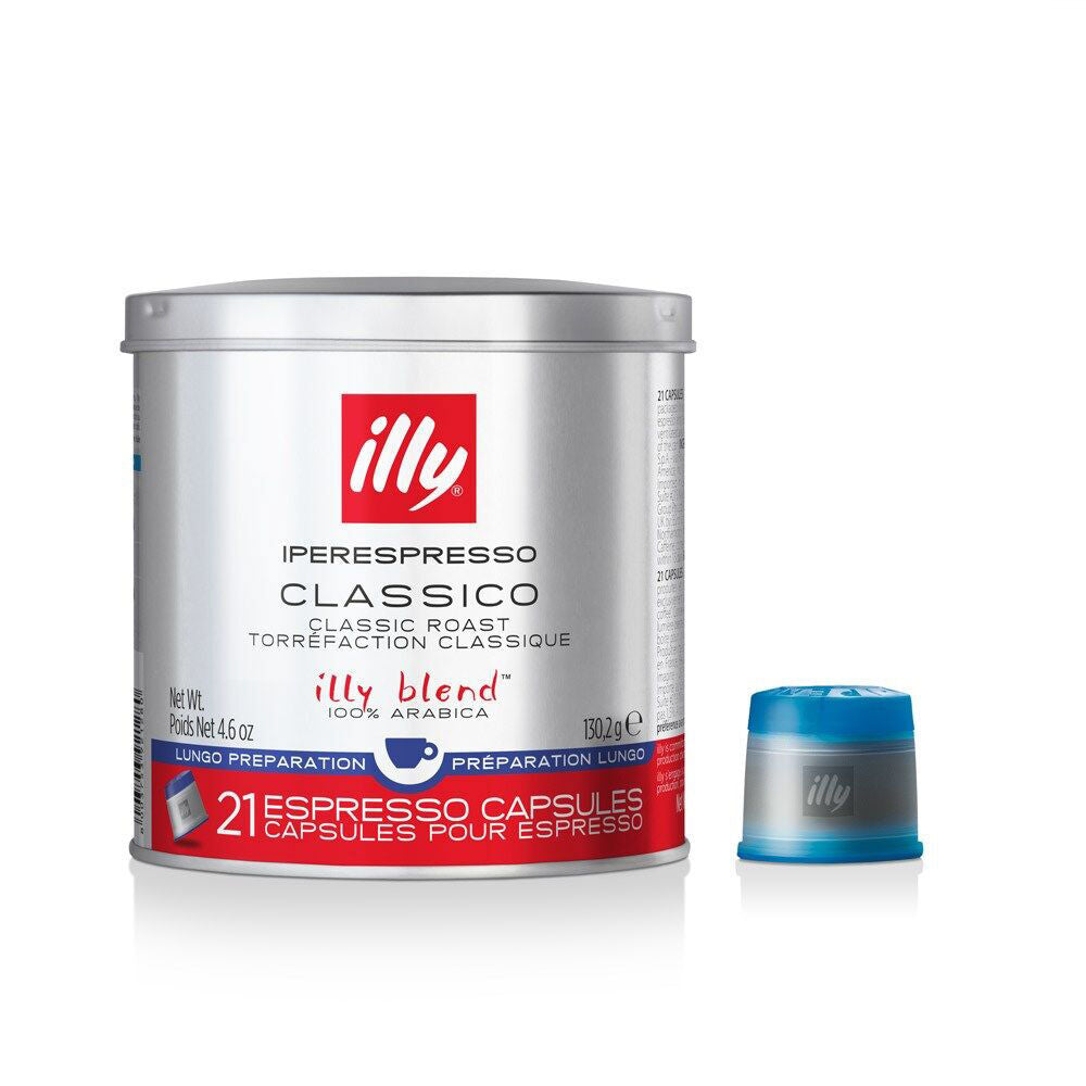 6x 21pc illy Classico Lungo Espresso iperEspresso Capsules 140g Classic Roast
