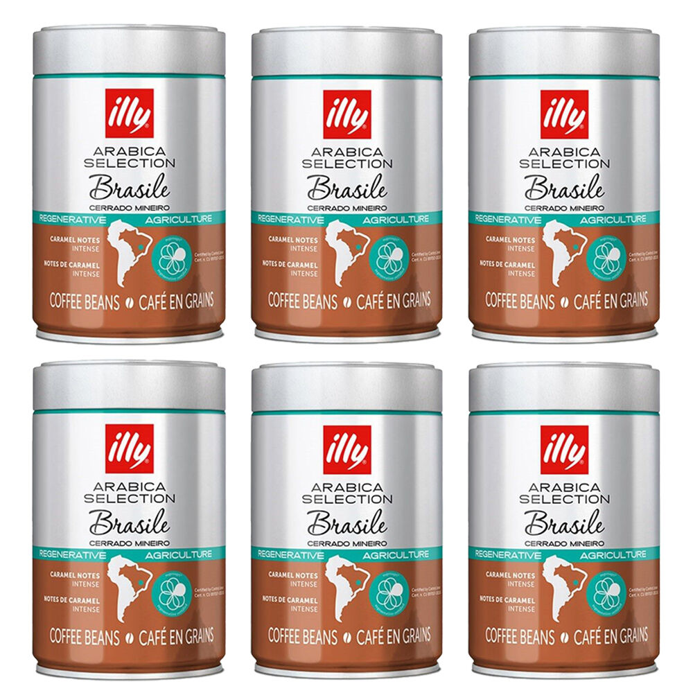 6PK illy Arabica Selection Brasil Whole Coffee Beans 250g Intense Caramel Notes