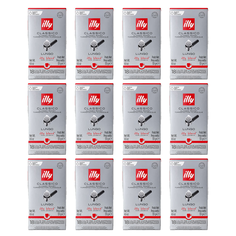 12x 18pc illy Arabica Lungo E.S.E Espresso Coffee Pods Classic Roast