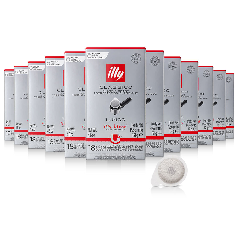 12x 18pc illy Arabica Lungo E.S.E Espresso Coffee Pods Classic Roast