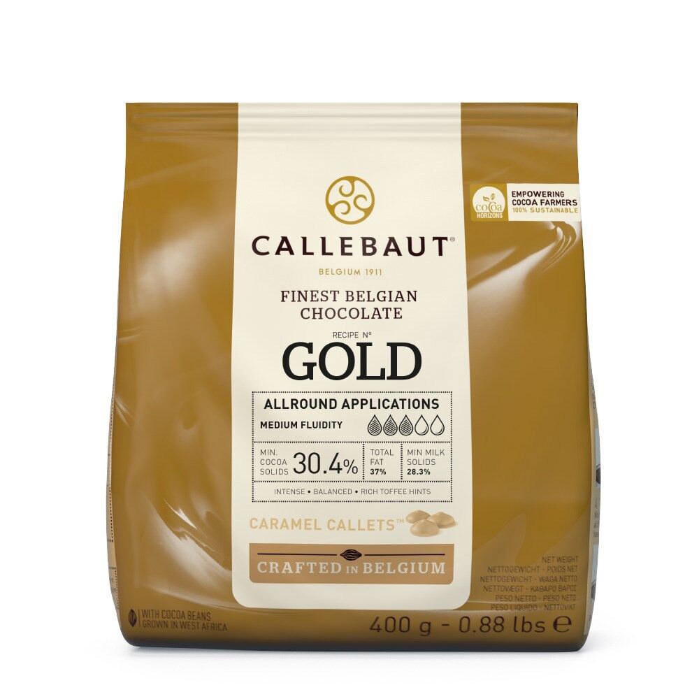 7PK Callebaut Gold Caramel Cooking Chocolate Callets 30% Cocoa Solids 400g
