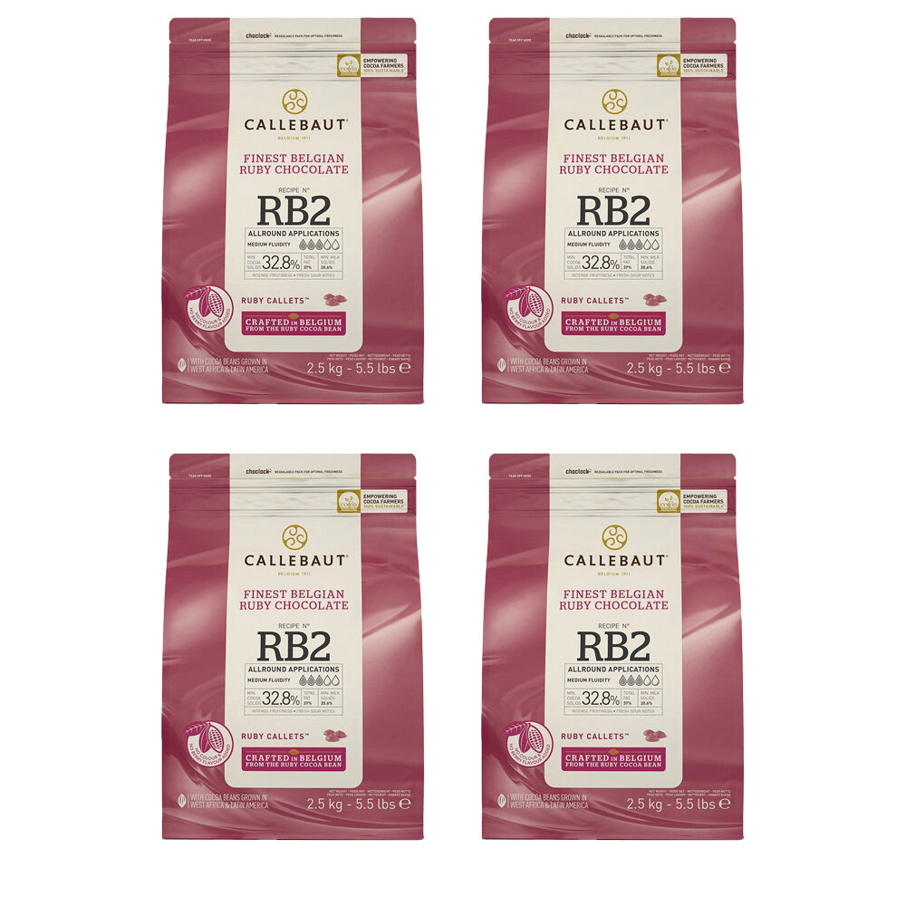 4PK Callebaut Belgian Ruby/Pink Cooking Chocolate Callets 33% Cocoa Solids 2.5kg