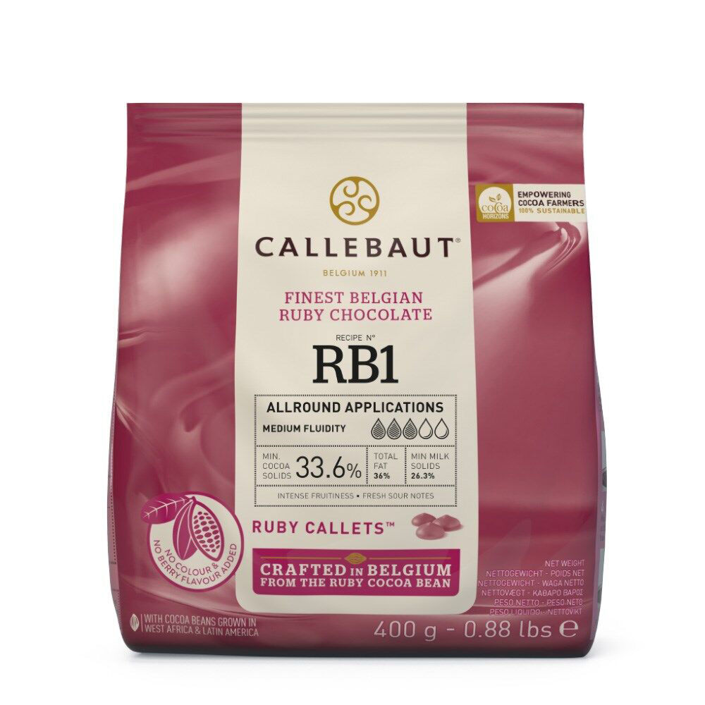 7PK Callebaut Belgian Ruby/Pink Cooking Chocolate Callets 33% Cocoa Solids 400g