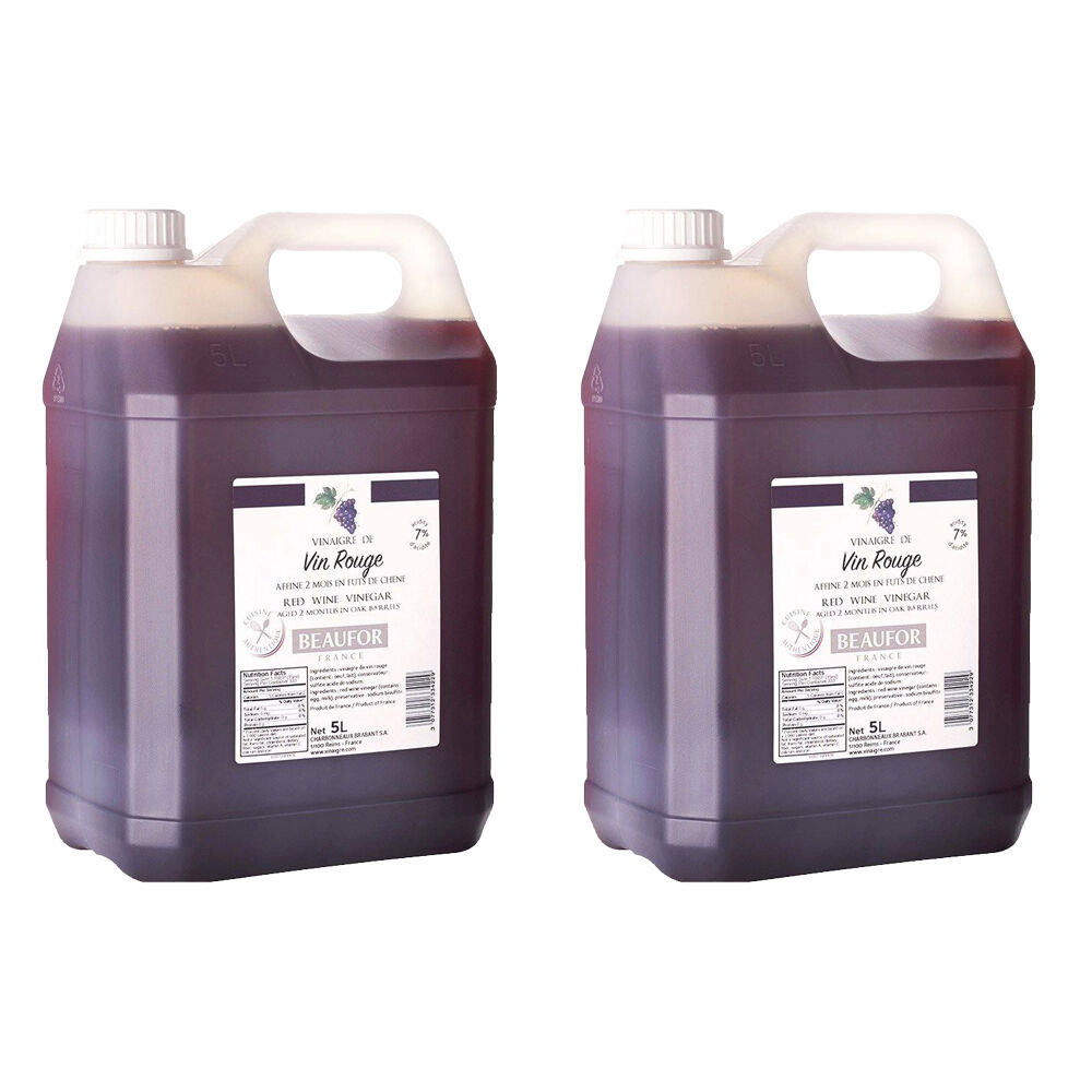 2PK Beaufor Red Wine Vinegar Oak Aged French Plastic Jugs Bulk Cooking 5L