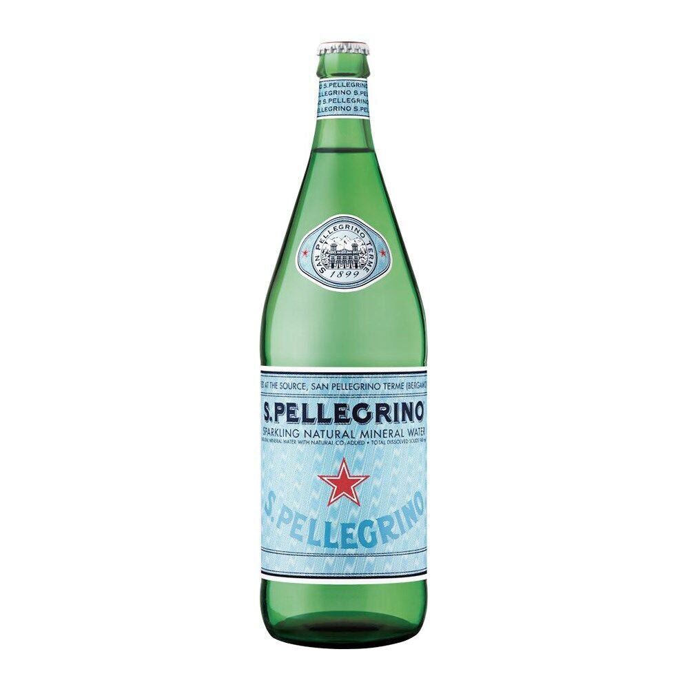 12PK San Pellegrino Italian Sparkling Mineral Water Green Glass Bottle 1L