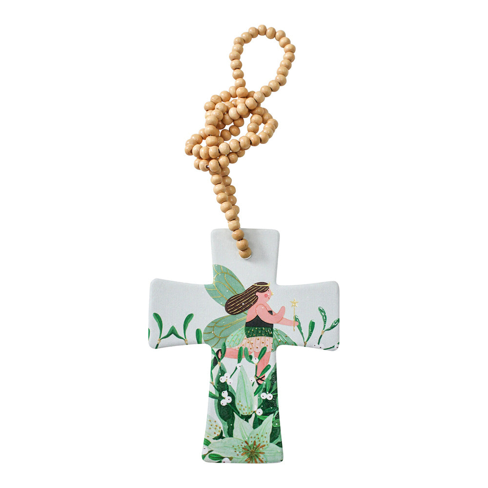 2PK LVD Ceramic/Wood Hanging 14cm Cross Fairy w/ Beads Ornament Decor