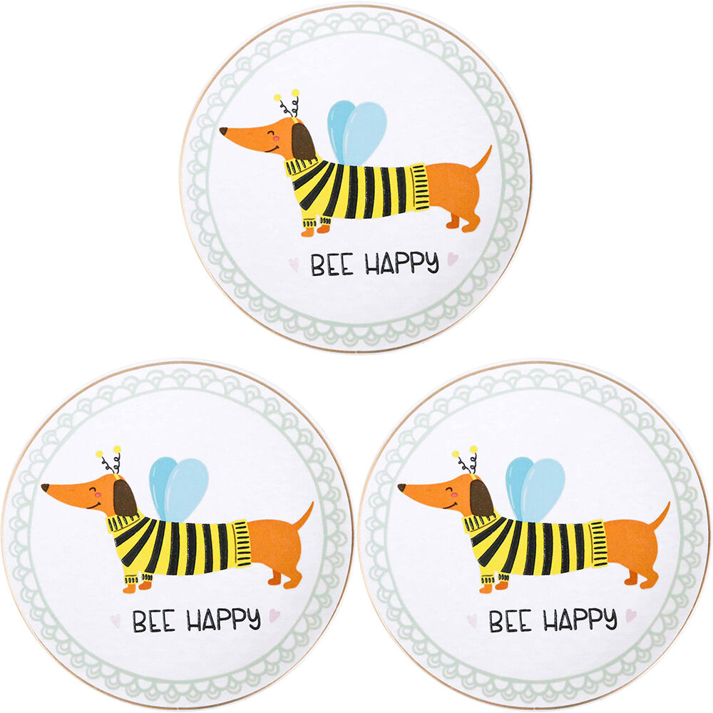 3PK LVD Dish Ceramic Home/Office Decor Round 10cm Dachshund Bee