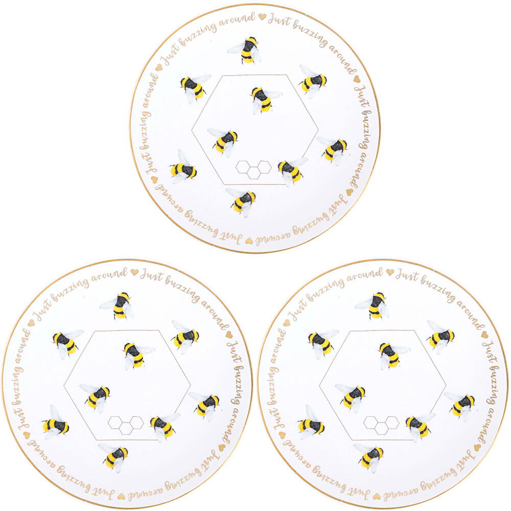 3PK LVD Dish Ceramic Home/Office Decor Round 10cm Buzzing Around