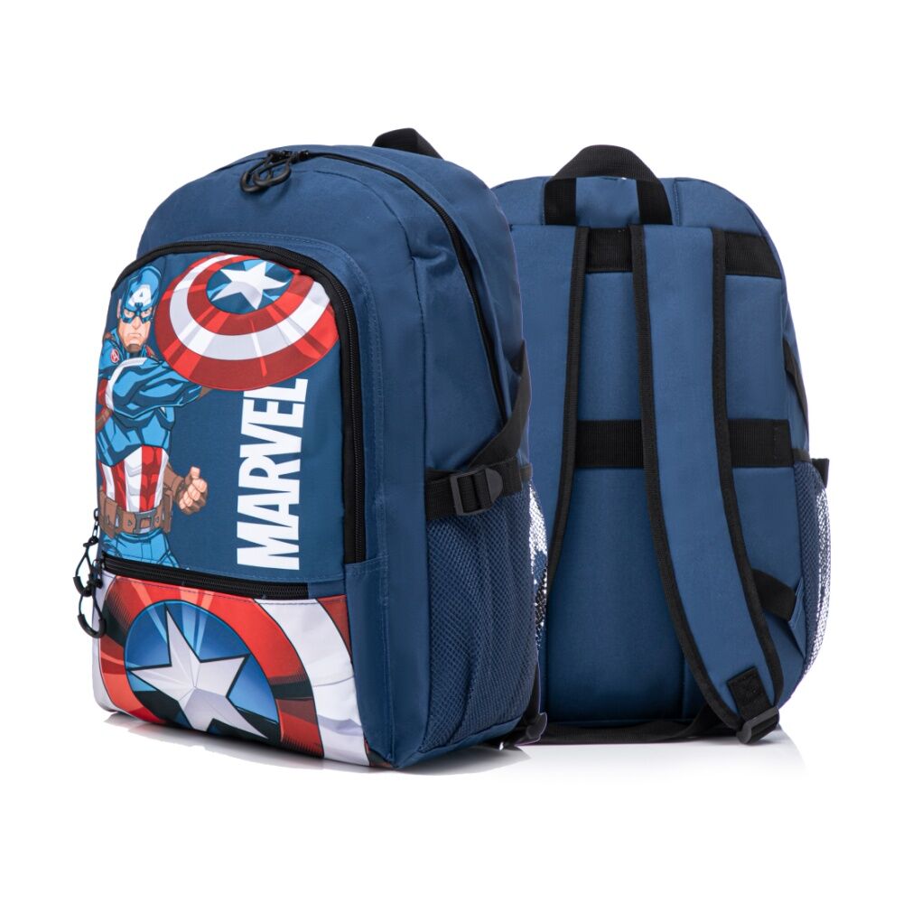 Captain America Marvel Teen Backpack Kids Navy Blue W/ Mesh Pockets 44cm