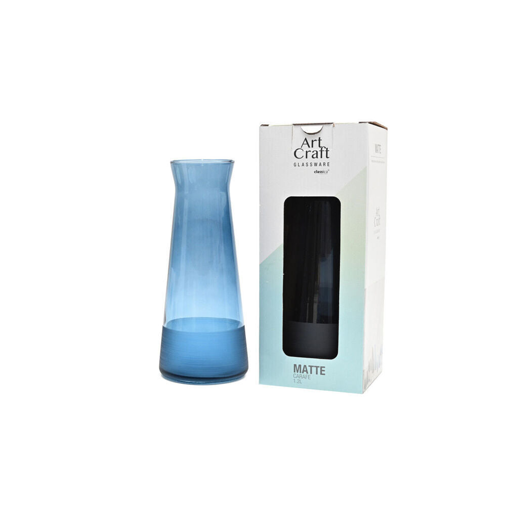 2PK Artcraft Matte Carafe Durable Glass Decorated Hand Washed 1.2L Blue