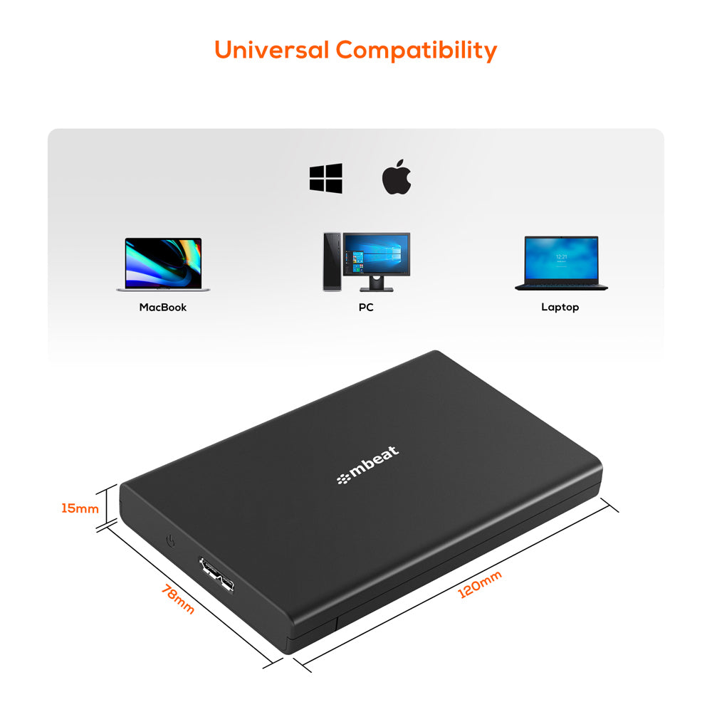 2PK Mbeat A2 Slim USB 3.0 2.5" SATA HDD Enclosure - Black