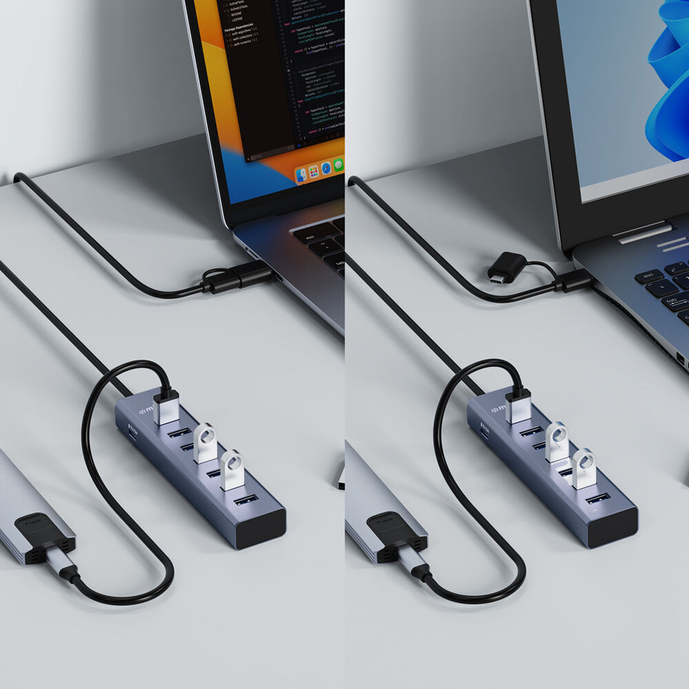 Mbeat 7-Port USB Hub with Dual USB-A & USB-C Connector Silver