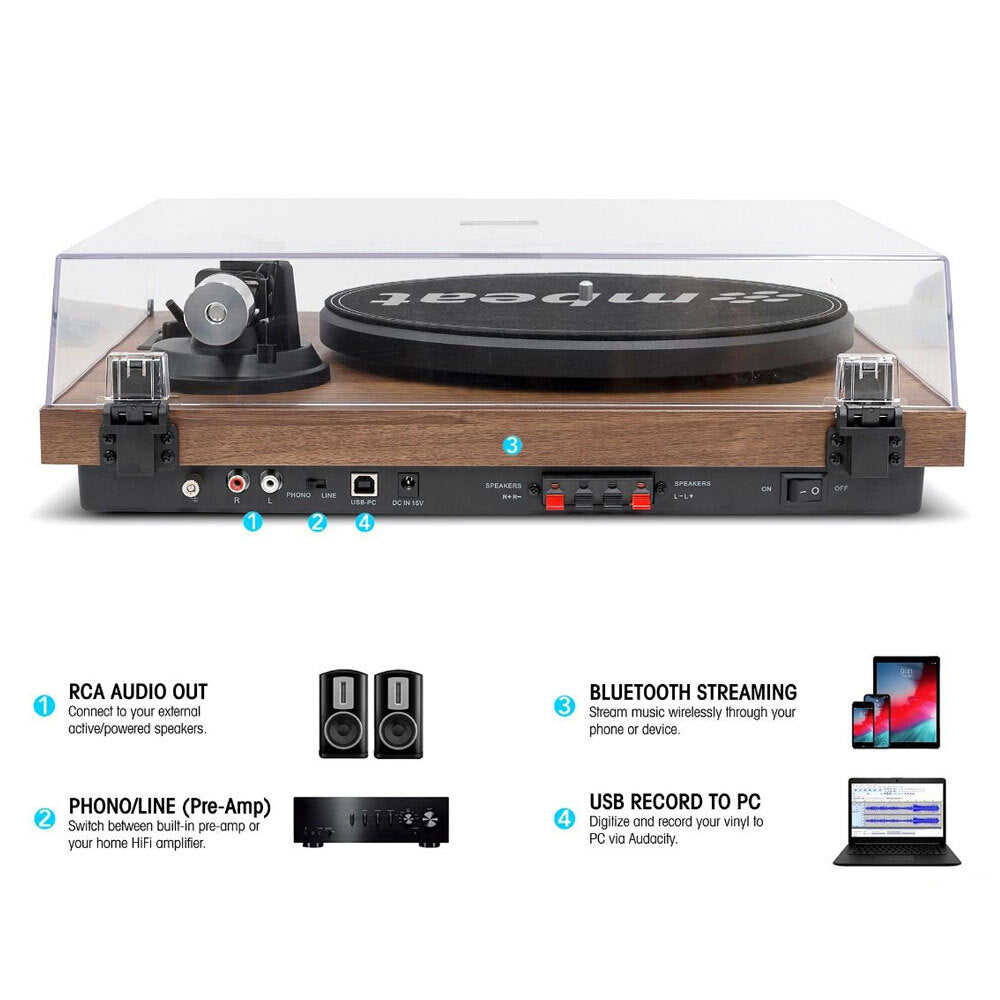 Mbeat MB-PT-28 Bluetooth Hi-Fi Turntable w/ Speakers