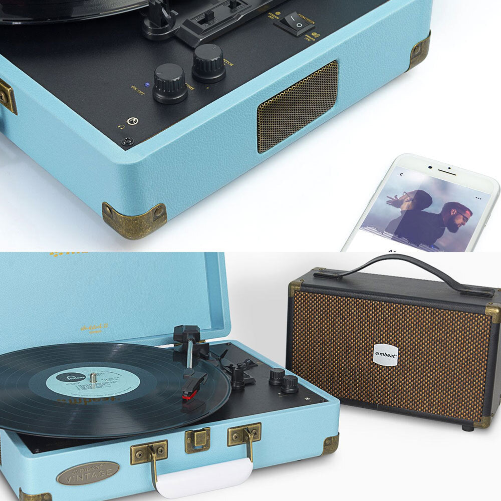 Mbeat Woostock 2 Retro Turntable Record Player - Sky Blue