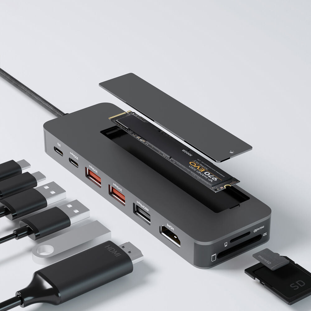 Mbeat Elite 9-in-1 USB-C Multiport Hub w/ Built-in M.2 NVMe SSD Enclosure Silver
